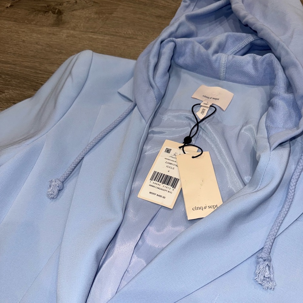 NWT CINQ A SEPT KHLOE ICICLE BLUE HOODED BLAZER JACKET 4 - Picture 4 of 12